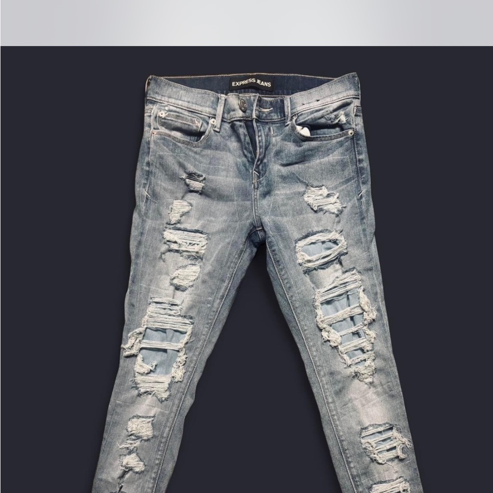 Express Denim Blue Ripped Skinny Jeans